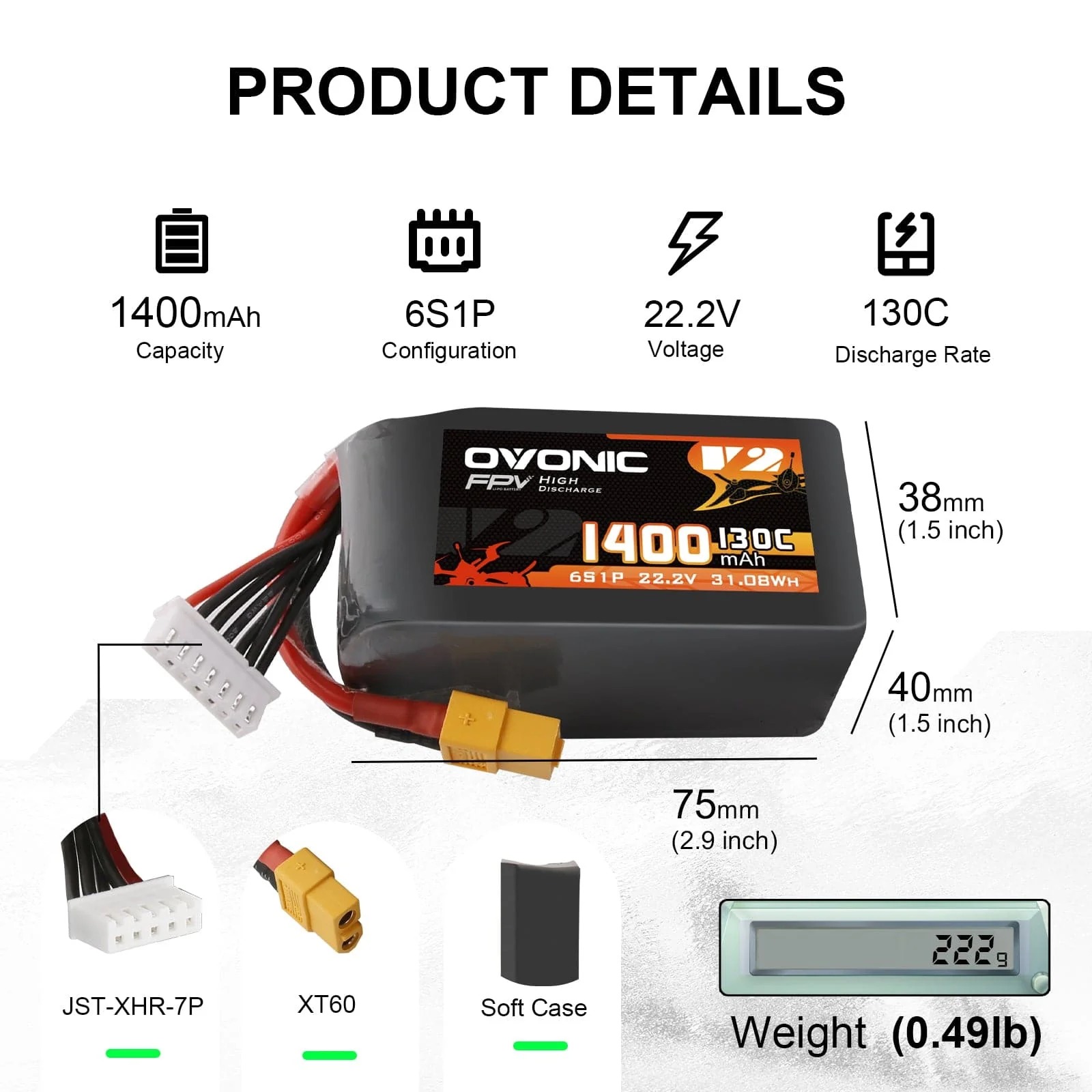 Ovonic 6S LiPo Battery 22.2V 1 - đánh giá và giá Drone Backpack